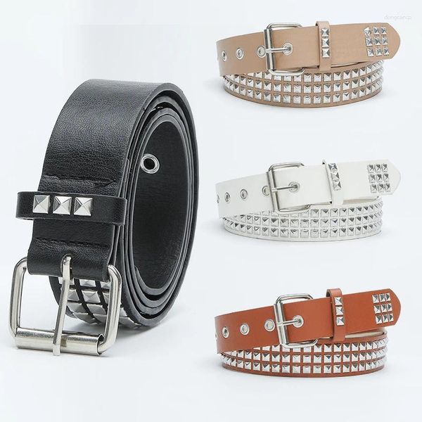 Ceintures en cuir PU Rivets Cinch réglable femmes ceinture perle carrée hommes mode décontracté unisexe quotidien rue ceintures décoratives