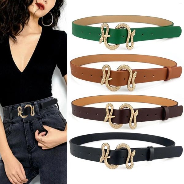 Ceintures Pu Material European et American Snake Creative Retro Belt Women's Simple Needle Button Pantal