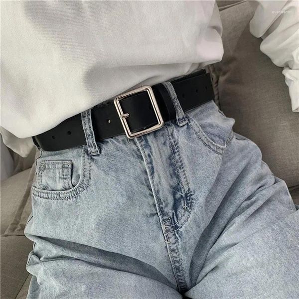 Cinturones PU Fashion Fashion Belt Botón cuadrado Jeans negros retro retro