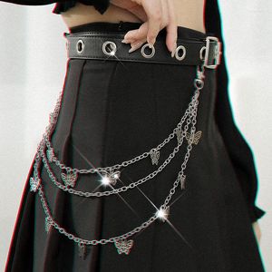Cinturones Punk accesorios mujer cadena de mariposa Hip Hop Metal plateado para pantalones/falda Rock joyería llavero cinturón moda
