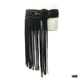 Ceintures Punk ceinture Extra longue frange jupe dames ceinture mode Rivets large élastique noir boucle accessoires livraison directe mode Acces DH269