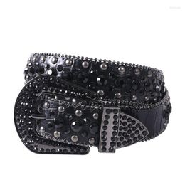 Ceintures Punk diamant foncé pour hommes, accessoires cloutés en cristal, taille en cuir PU, confortable Cinto Cowboy Cowgirl Jeans