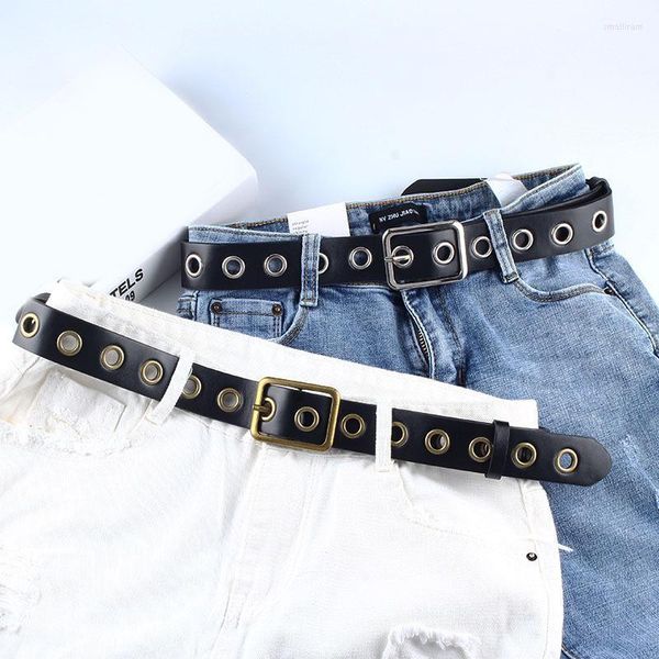 Ceintures Punk Faux Cuir Ceinture Trou Oeillet Ceinture Sangle En Métal Boucle Ardillon Ronde Unisexe Jeans Pantalon Décor Ceintures Noir RivetsCeintures Sm