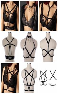 Randen punk faux lederen Pentagonal Body Harness Lingerie Bondage Chest Cage STrappy Suspenders Beauty Goth Sexy Bra Tops Accessori9735774