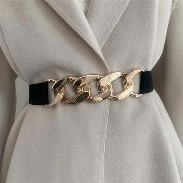 Cinturones Punk Gold Chain Belt Elástico Silver Metal Cintura para mujeres Stretch Cummerbunds Ladies Coat Ketting Riem Cintura