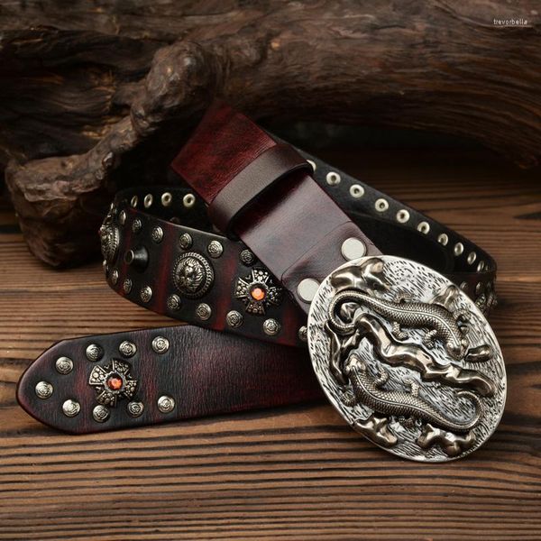 Cinturones Punk Hombres Cinturón Cuero genuino Hombre Vaquero Rock Remache Correa negra Ceinture Homme Riem Jeans Studded Western Cool