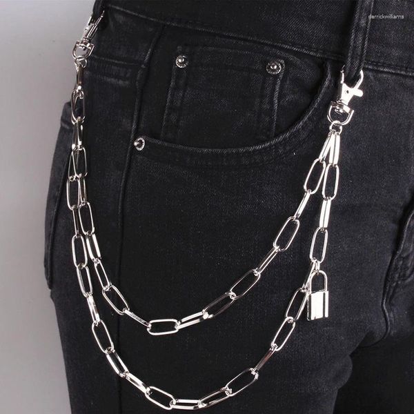 Cinturones Punk Metal Lock Chain Clip en pantalones de jeans para mujeres Men Cadenas de cintura de moda Keychain Harajuku Goth Hipster Accesorios