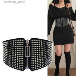 Ceintures Punk Rivet incrusté large élastique Corset ceinture femme taille Goth grande taille Stretch Cummerbunds grandes ceintures de créateur pour les femmes BeltY240315