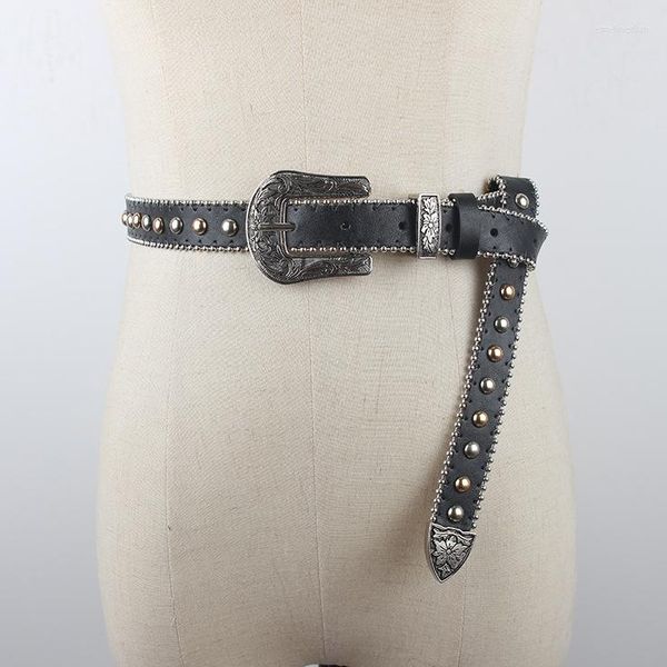 Ceintures Punk Rivet clouté ceinture mince unisexe femmes hommes jean sangle souple en cuir PU taille extensible boucle incurvée Femme Cinturones