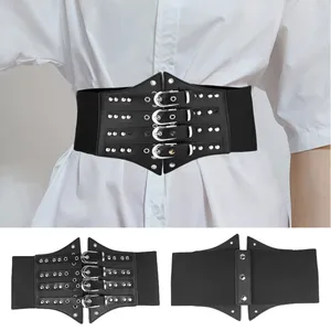 Ceintures Punk Rivet Taille Joint Élastique Extra Large Ceinture En Cuir PU Stretch Cummerbunds Minceur Forme Du Corps Quatre Rangées Boucle En Métal 1pc