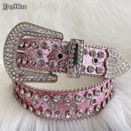 Ceintures Punk Rock Rose Ceintures Sangle De Luxe Western Cowboy Diamants Bling Ceinture Hommes Y2K Cristal Clouté Cinto De Strass Pour Jean 230630