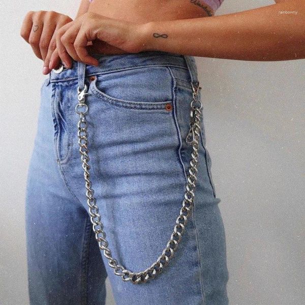 Ceintures Style Punk chaîne pendentif pour femmes fille Hip Hop gland taille ceinture ceinture or argent chaînes en métal pantalon jean