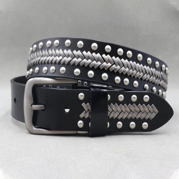 Ceintures de style punk de style punk rivets avec ceinture en cuir mode ajusté ajusté pour hommes et femmes tendance pure vache pure