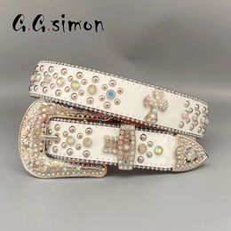 Riemen Punk Witte Strass Riemen Dames Designer Lederen Band Diamant Bing Riem Western Cowboy Y2K E Meisjes Mode Riem voor Jeans Heren 231201