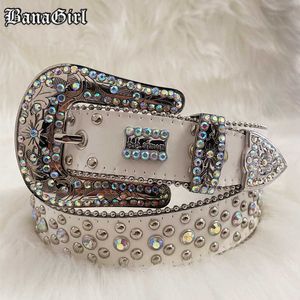 Riemen Punk White Rhinestone Belt Vrouwen Designer Leather Riem Diamond Bing Belt Western Cowboy Y2K E Girls Fashion Belt For Jeans Men G230207