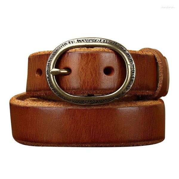 Ceintures Pur peau de vache 2.6 cm de large et épais ceinture en cuir véritable pour hommes femmes sangle cuivre boucle ardillon femme Top qualité jean ceinture