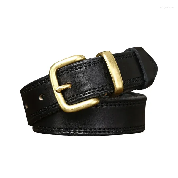 Cinturones de cuero de vaca puro para hombre y mujer, cinturón de cuero genuino de 2,8 cm de ancho, hebilla de Pin de cobre de alta calidad, pretina informal Vintage