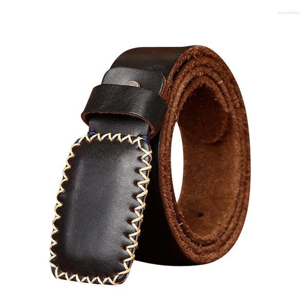 Cinturones puros de cuero de vaca de 3.8 cm de ancho retro de tendencia personalizada cinturón de hebilla lisa para hombres placa de cuero genuino macho casual