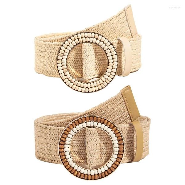 Ceintures Q0ke Bohemian Style Women Belt For Dress Tai-tissé Perle en bois rond