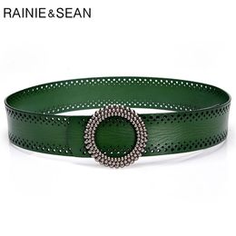 Ceintures RAINIE SEAN vert noirâtre femmes ceinture sans trou dames ceintures pour robes en cuir véritable haute qualité vêtements accessoires 100 cm 231115