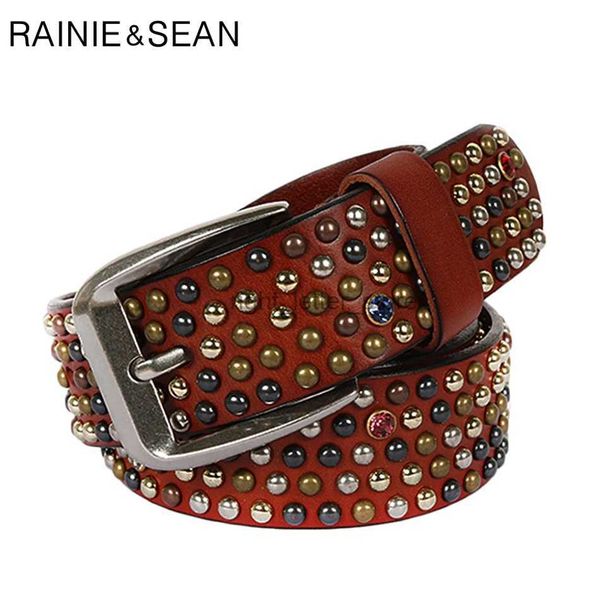 Ceintures RAINIE SEAN Ceinture en cuir véritable hommes boucle ardillon marron italien véritable peau de vache diamant haute qualité mâle YQ231026