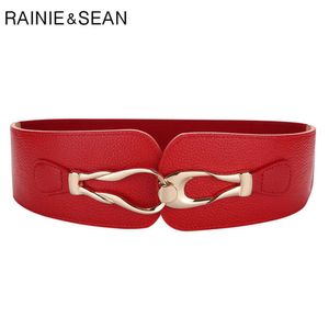 Riemen Rainie Sean Red Wide Women Belt Elastic Corset Ladies Belt voor jurken Echte lederen taille riem Fashion Stretch Cummerbund G230207