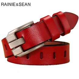 Riemen Rainie Sean Red Women Belt Pin Buckle echte lederen riemen voor jeans echte lederen koeienhuid hoge kwaliteit solide damesgordel 110 cm 230814