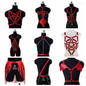 Ceintures Rouge Lingerie Harnais En Cuir Ceinture Chaîne Punk Mode Rue Bondage Top Poitrine Pentagramme Sexy Jarretelles Réglable Club Danse