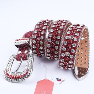 Cinturones Cinturón rojo con diamantes de imitación Western Cowboy Bling PU Faux Leather Diamond Studded Crystal para mujer hombre 3.8cm