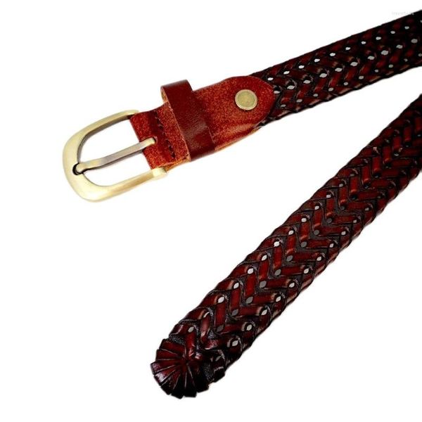 Ceintures en cuir régénéré ceinture à tricoter femme peau de vache femmes sangles marron tressé mince ceinture femme ceinture de luxe