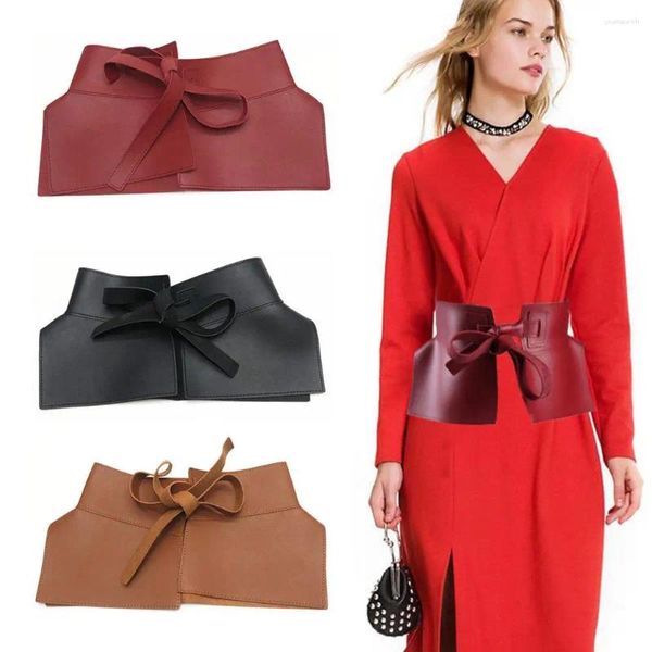 Ceintures Rétro Bow Tie Ultra Large Ceinture Simple Femmes Mode Solide En Cuir PU Minceur Ceinture Ceinture Costume Robe Accessoires