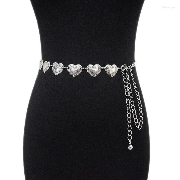Cinturones Cadena retro para mujer Estilo de verano Decoración en forma de corazón Vestido de cintura delgada de metal Productos de regalo de plata Modelado