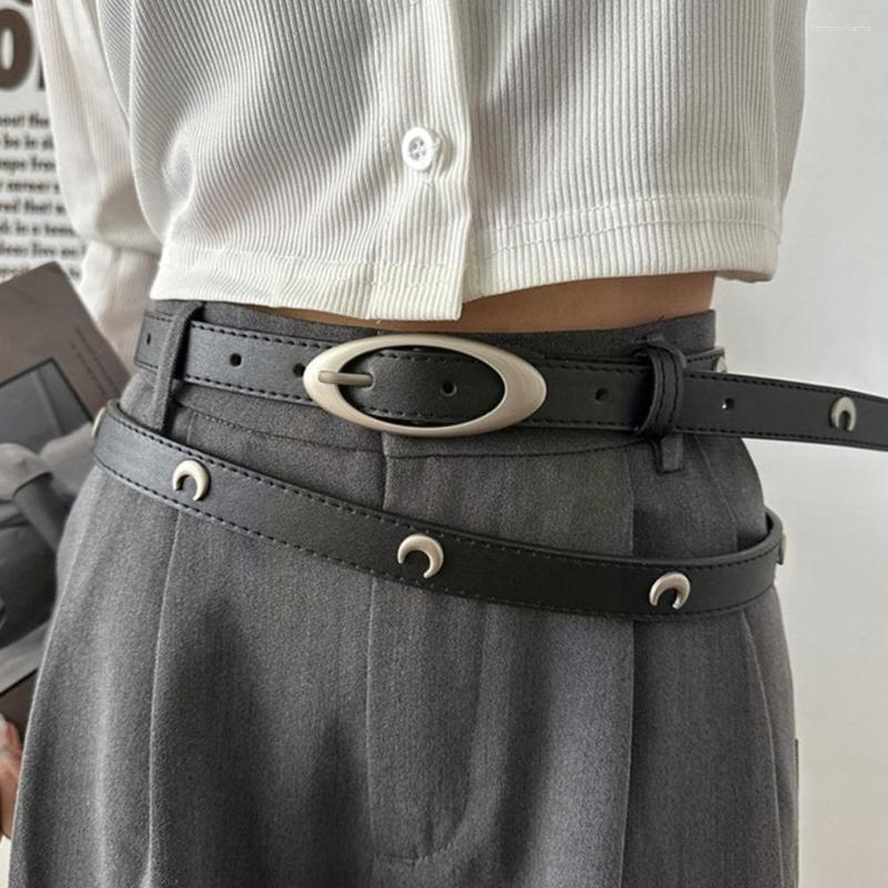 Belts Retro Moon Metal Buckle Women Hip-hop Belt Punk PU Leather Western Waistband Skinny Waist For Pants Jeans D E9P8