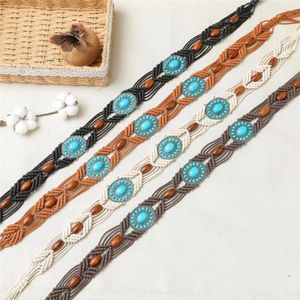 Cinturones Retro personalidad DIY mano ancho turquesa vestido accesorios mujeres cintura cadena tejido cinturón bohemio estilo étnico
