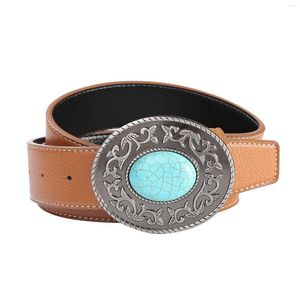 Ceintures Style rétro ceinture en cuir PU boucle turquoise travail robe d'affaires décoratif ceinture décontractée polyvalent Western Cowboy