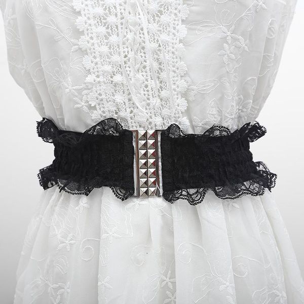 Ceintures rétro Totem large dentelle ceinture femmes noir blanc élastique robe extensible taille ceinture boucle bande dames décoration