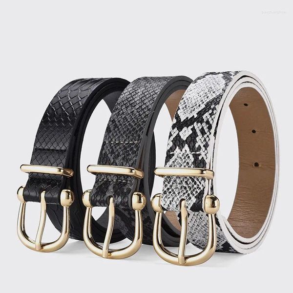 Cinturones Retro Cinturón de serpiente de moda para el estilo étnico de las mujeres PU Decorativo Hebilla de oro Textura Jeans Cintura