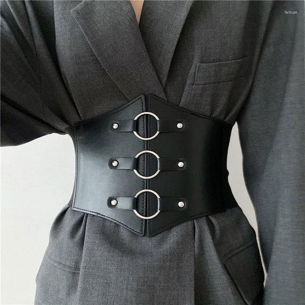 Cinturones Retro corsé ancho de cuero PU cuerpo adelgazante para mujer elástico de cintura alta Correa estirable faja moldeadora accesorios de vestido