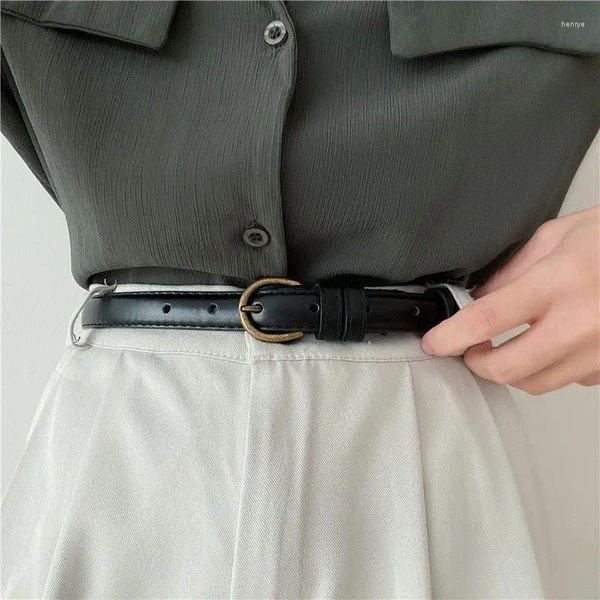 Ceintures rétro femmes ceinture Simple en cuir PU ceinture mince pour femme jean pantalon ceinture Vintage métal boucle taille
