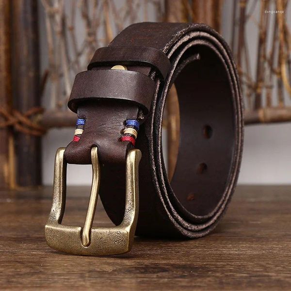 Ceintures à fond inversé avec une tendance rétro et personnalisée, ceinture sculptée, couche supérieure en cuir véritable pour hommes, Jeans en peau de vache