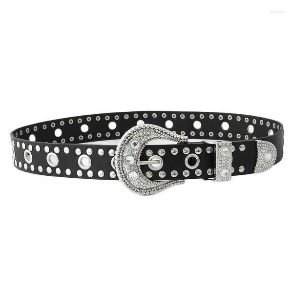 Ceintures Strass Boucle Ceinture 4cm Large Punk Mode Grand Diamant Pin Noir Argent Femme Mariage