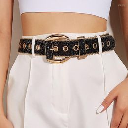 Ceintures Strass Cuir Ceinture Goth Punk Femme Mode Fille Jeans Décoratif Large