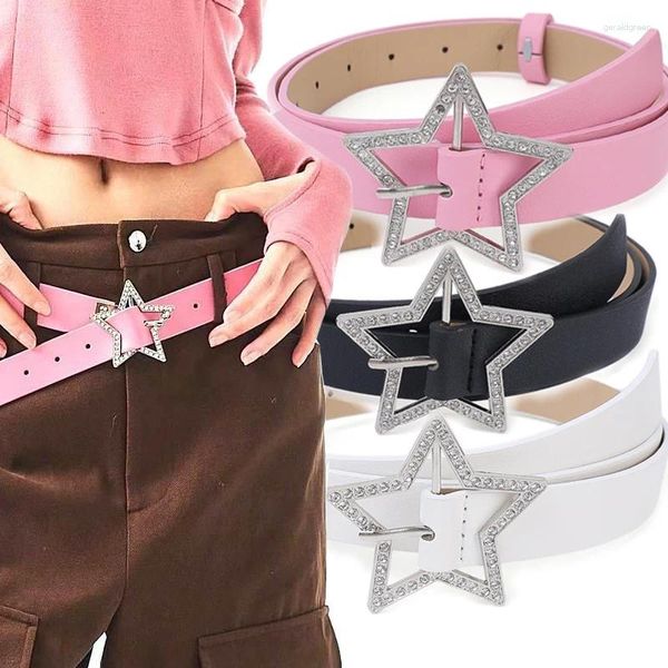 Cinturones Drinestone Pink Star Buckle PU Cuero de cuero Cintura embellecida y2k accesorios de decoración retro