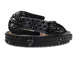 Cinturones Cinturón de diamantes de imitación Western Black Skull Diamond para mujeres Hombres Moda Pin Hebilla Cool Cowboy Jeans Ceinture Femme298E5395187