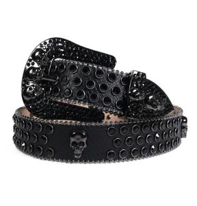 Ceintures strass Ceinture Western noir crâne diamant pour femmes hommes mode boucle ardillon Cool Cowboy jean Ceinture Femme298E2820886