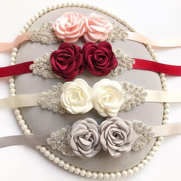 Cinturones Rose Bride's Wedding Garment Cintura Seal Water Drill Belt Sweety Flower Ribbon Temperament Diez colores Elegant Double Circle