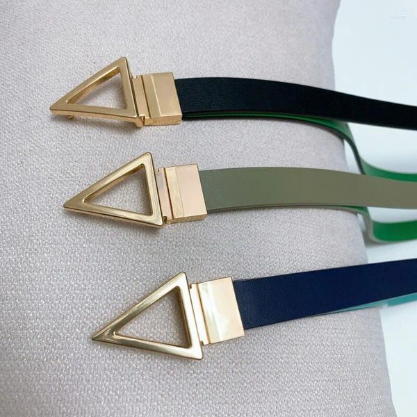 Cinturones Rotatorio Triángulo Placa Hebilla Cinturón de cuero positivo de doble cara 2.0 Cintura delgada Cabeza giratoria Doble propósito para mujeres