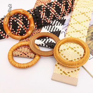 Ceintures boucle ronde tressée large paille imitée sans trou unisexe décoration taille Cummerbunds pour couple