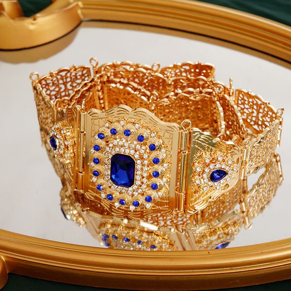 Ceintures Ceintures de mariée bleu Royal plaqué or marocain Chic Caftan ceintures longue chaîne arabe turc Robe bijoux de mariage chaînes 230831