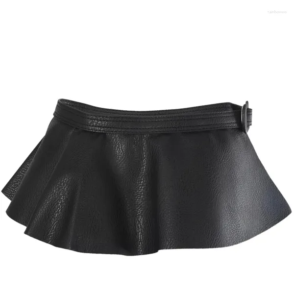 Cinturones Cinturón femenino con volantes para mujer Pu Corsé de cuero Arnés Vestidos Disfraces Color negro Accesorio de moda coreana